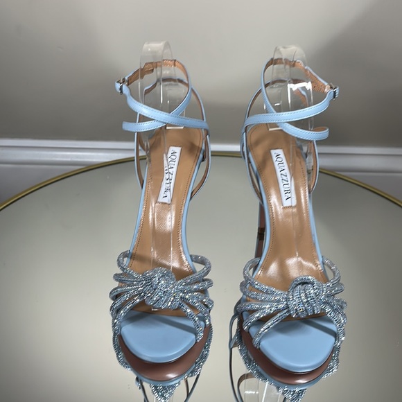 🩵 Aquazzura Celeste 105 Crystal Embellished Heeled Sandals sz 38 - Picture 13 of 16